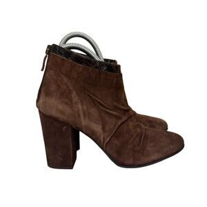 Aviti Italian Made Suede Ankle Boots Brown Block Heel Size 37 (US 6.5-7) Fall